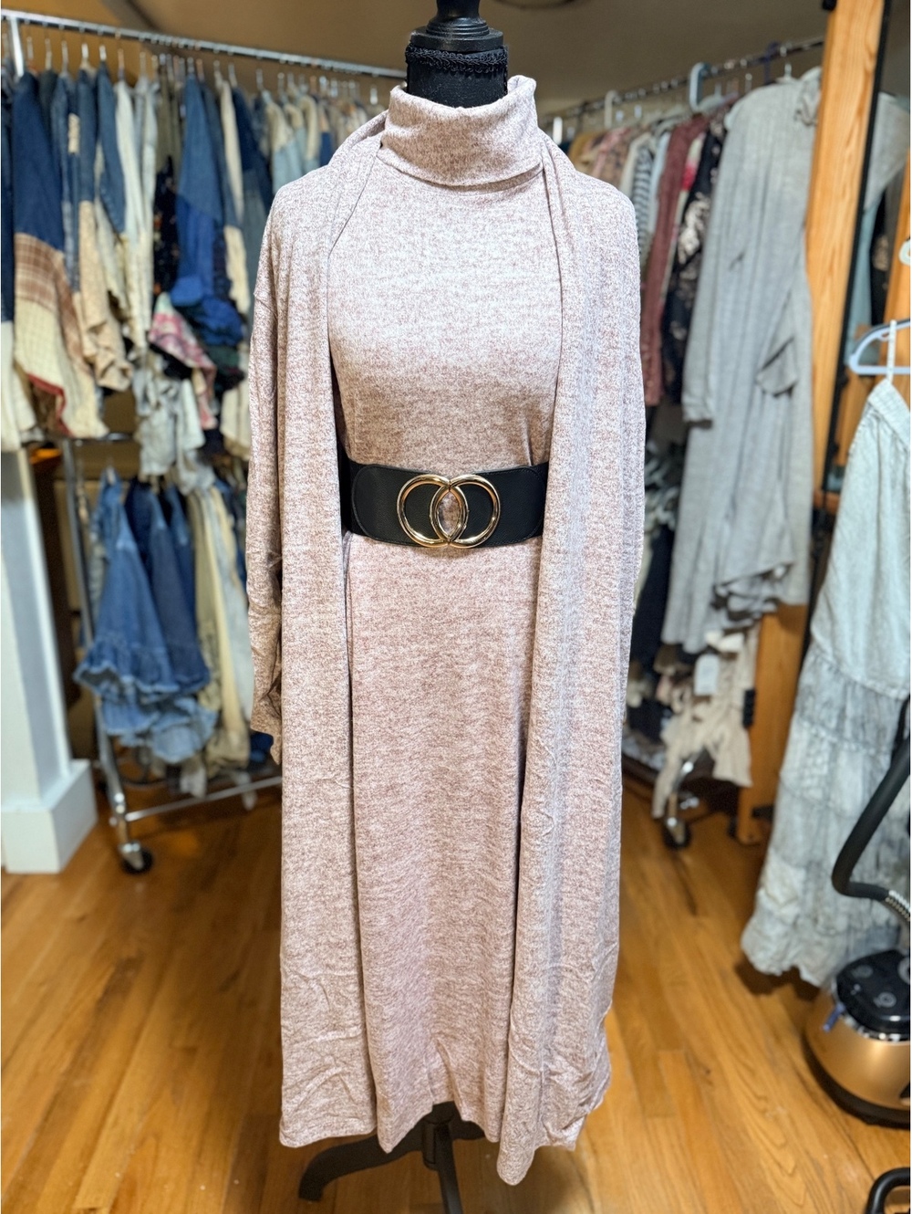 DEAR SCARLETT Glam Set Turtleneck Sleeveless Midi Dress & Cardigan Wine NWT M